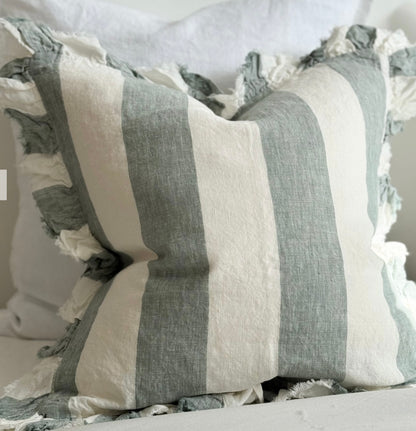 Moss Stripe Linen Cushion  2 Designs