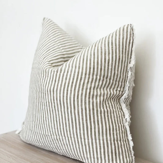 Olive Stripe Linen Cushion