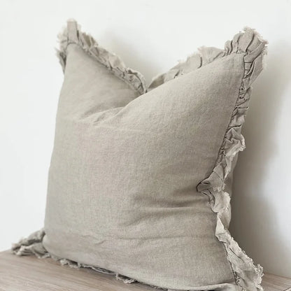 Natural Linen Ruffle Cushion 2 Sizes