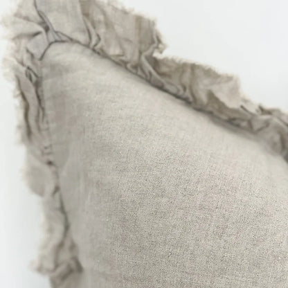 Natural Linen Ruffle Cushion 2 Sizes