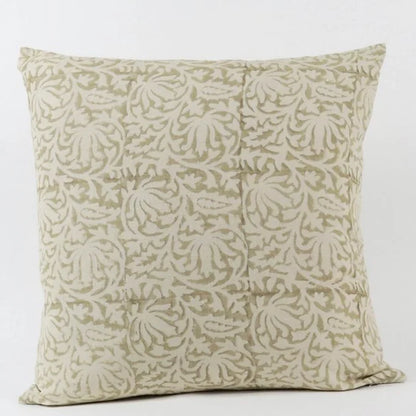 Pale Olive Handblock Printed Cushion