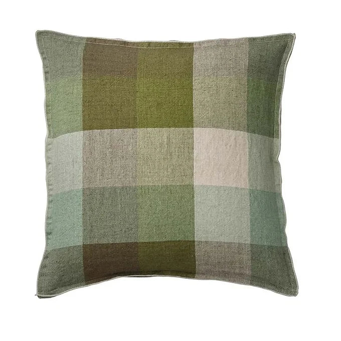Green Linen Check Cushion