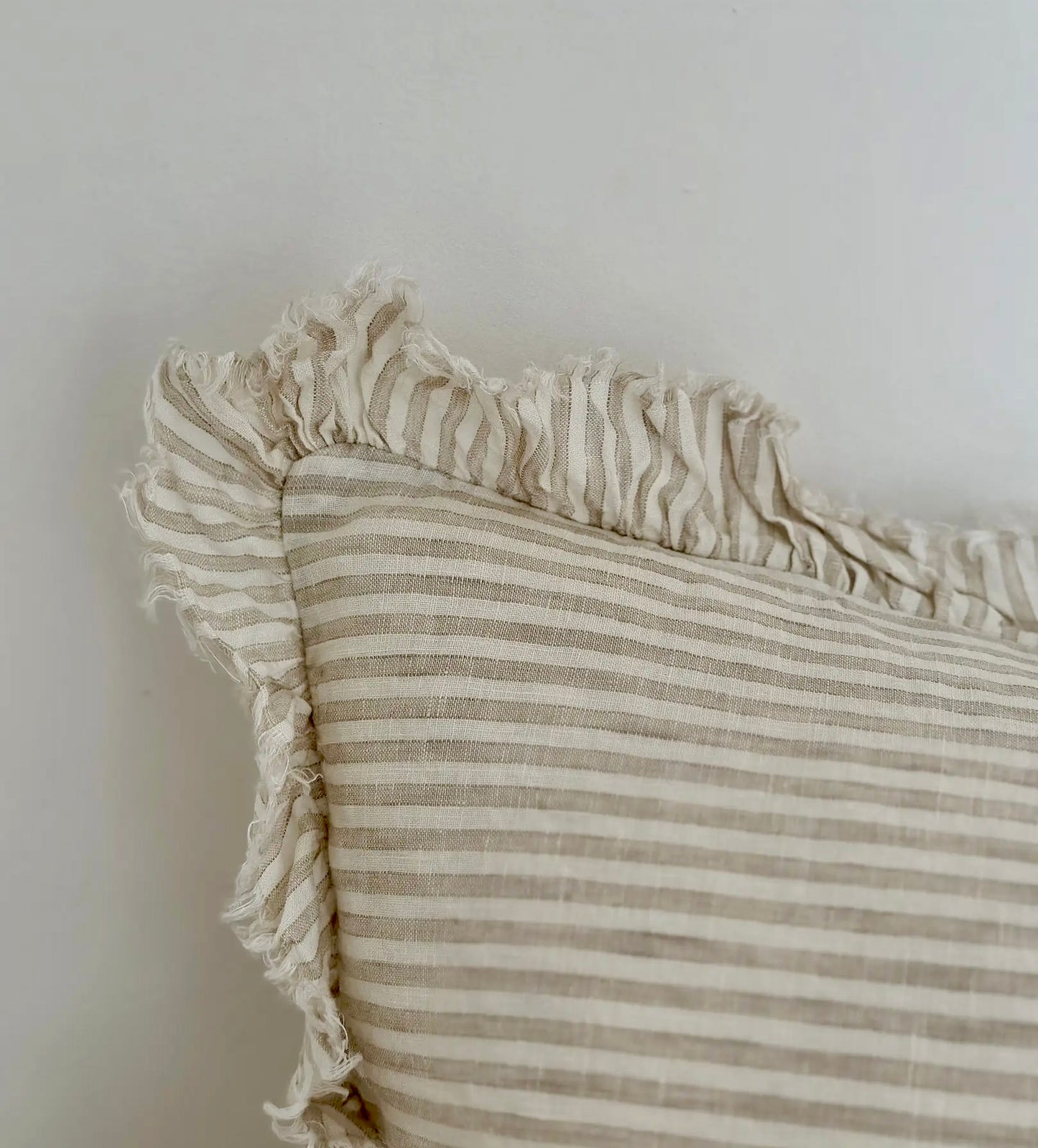 Natural Stripe Ruffle Linen Cushion  2 Sizes