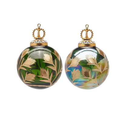 Mouthblown Green & Gold Bauble  2 Sizes