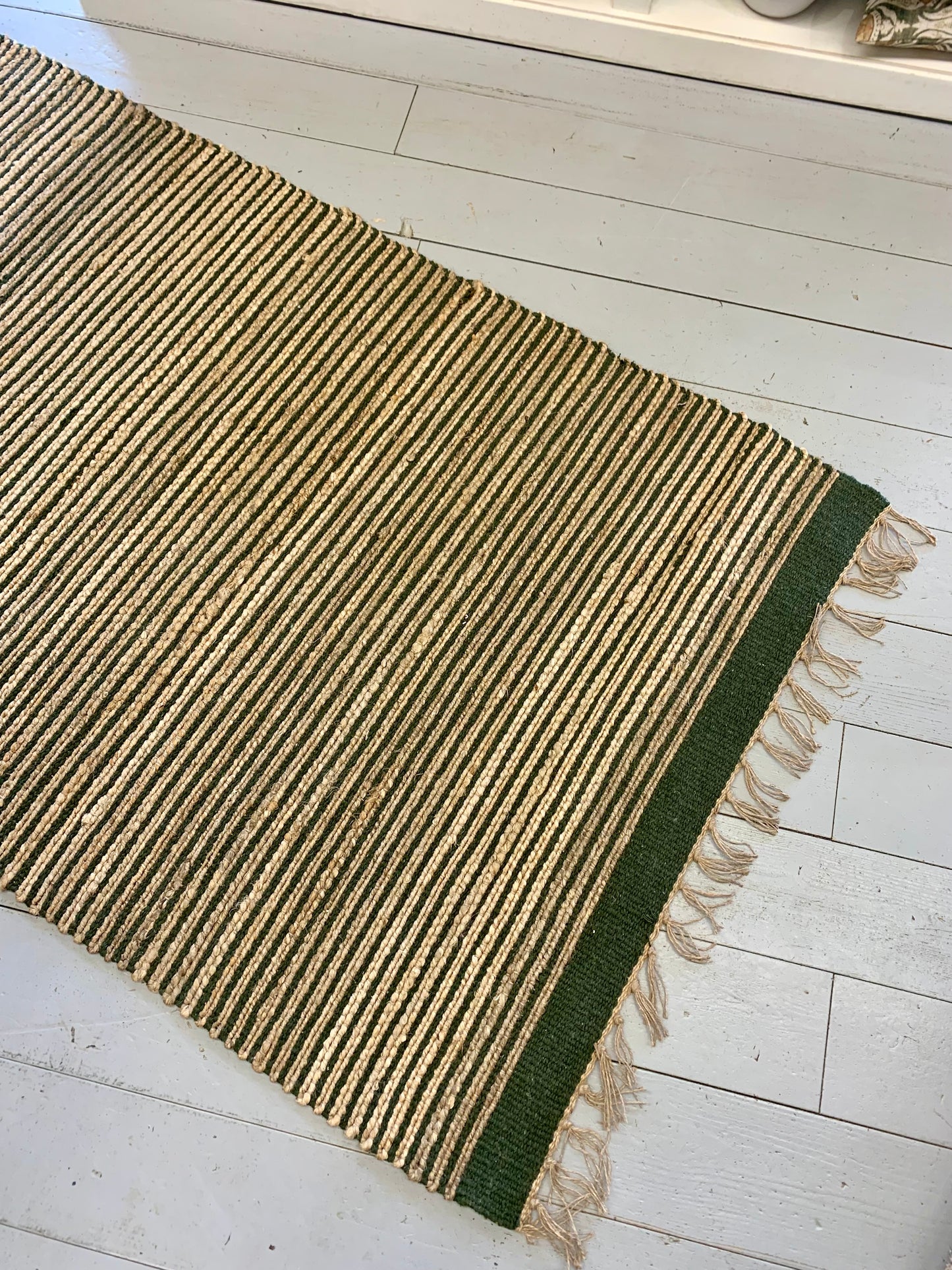 Olive Green Stripe Jute Rug