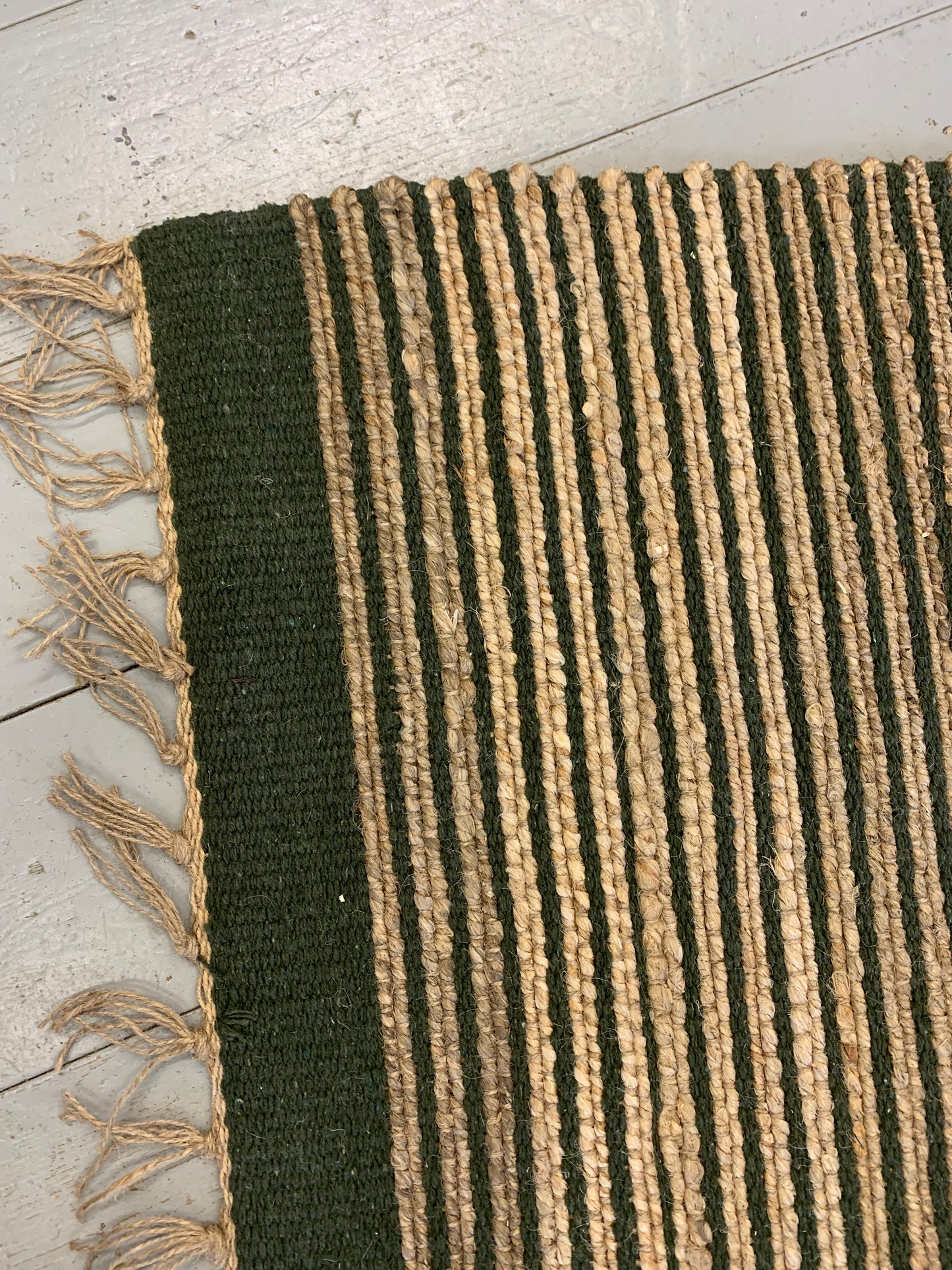 Olive Green Stripe Jute Rug