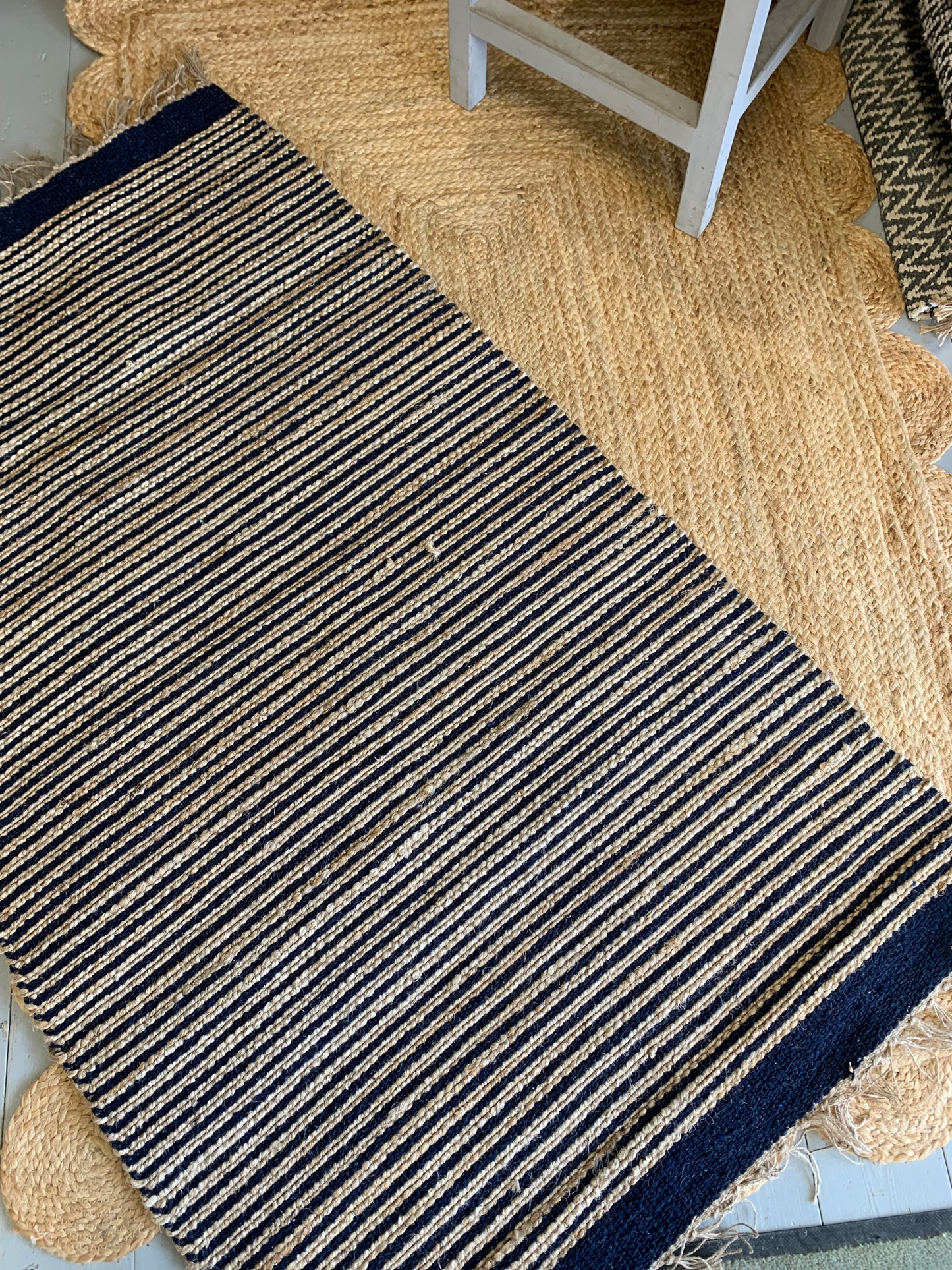 Navy Stripe Jute Rug