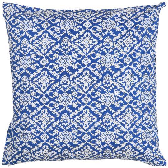 Riviera Blue Cotton Block Cushion