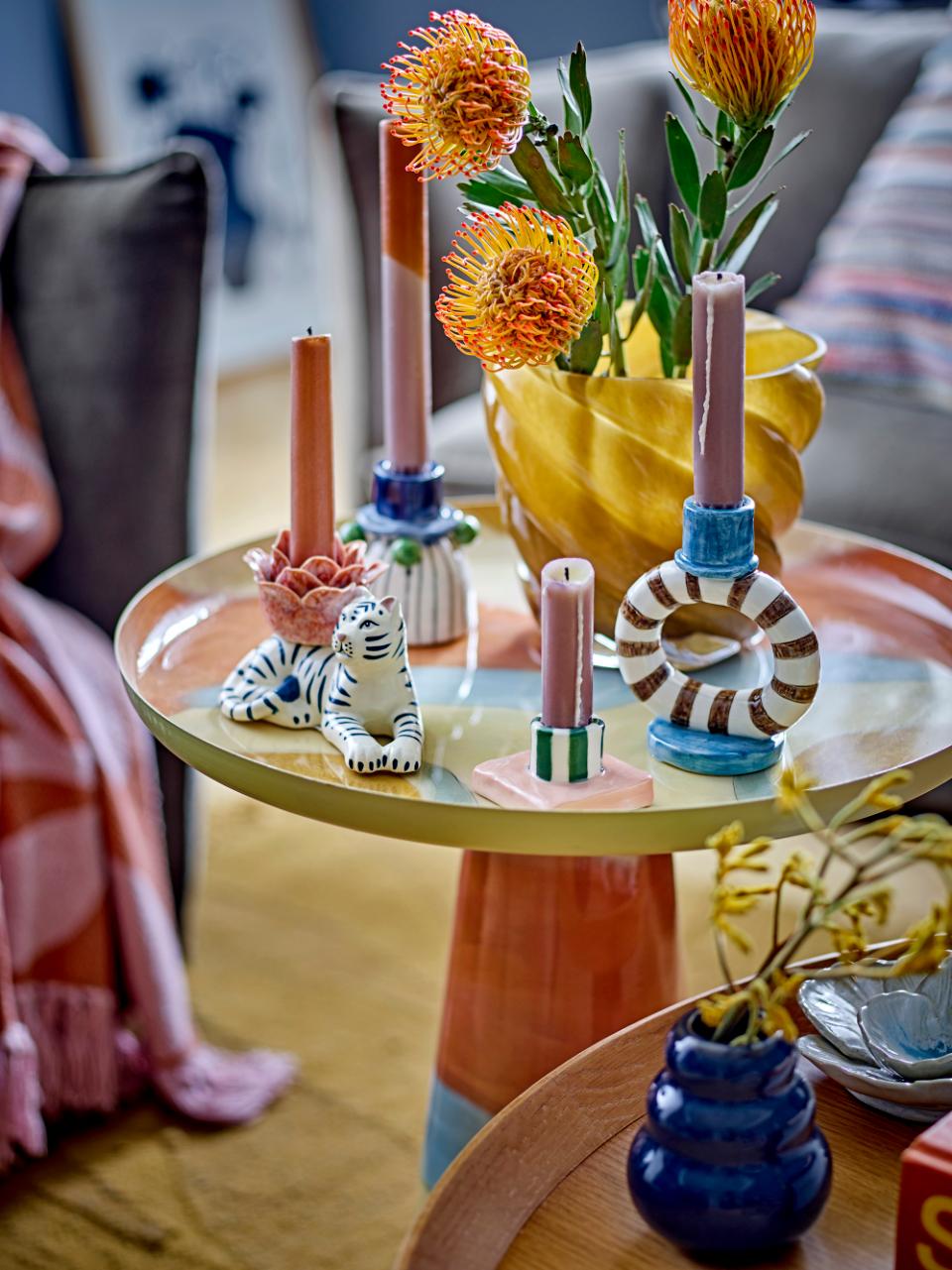 Blue & Green Stoneware Candleholder