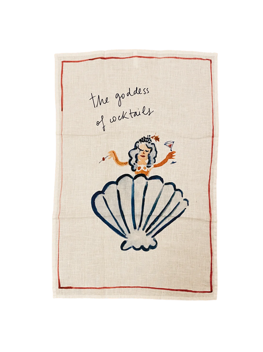 Godess Of Cocktails Linen Oyster Tea Towel