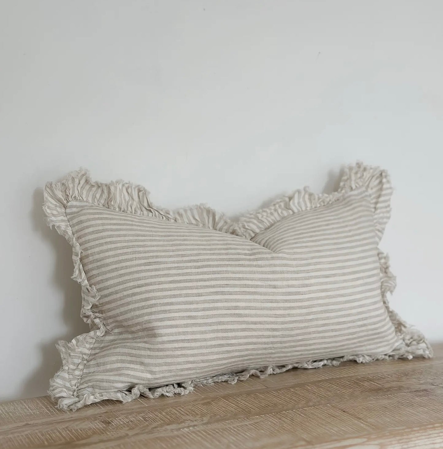 Natural Stripe Ruffle Linen Cushion  2 Sizes