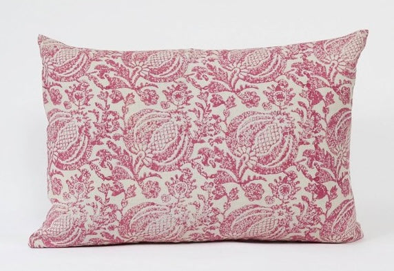 Raspberry Pomegranate Handblocked Linen Cushion