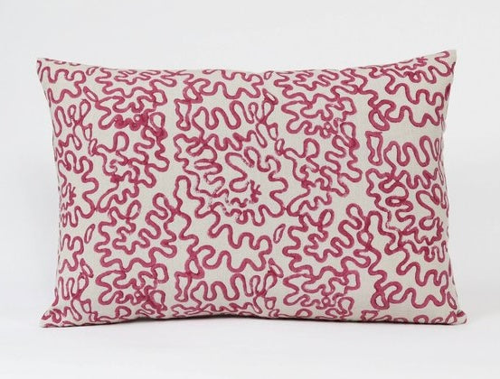 Fuchsia Squiggle Handblocked Linen Cushion