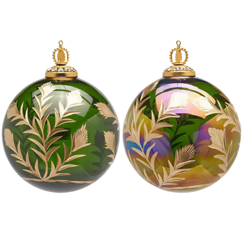 Mouthblown Green & Gold Bauble  2 Sizes