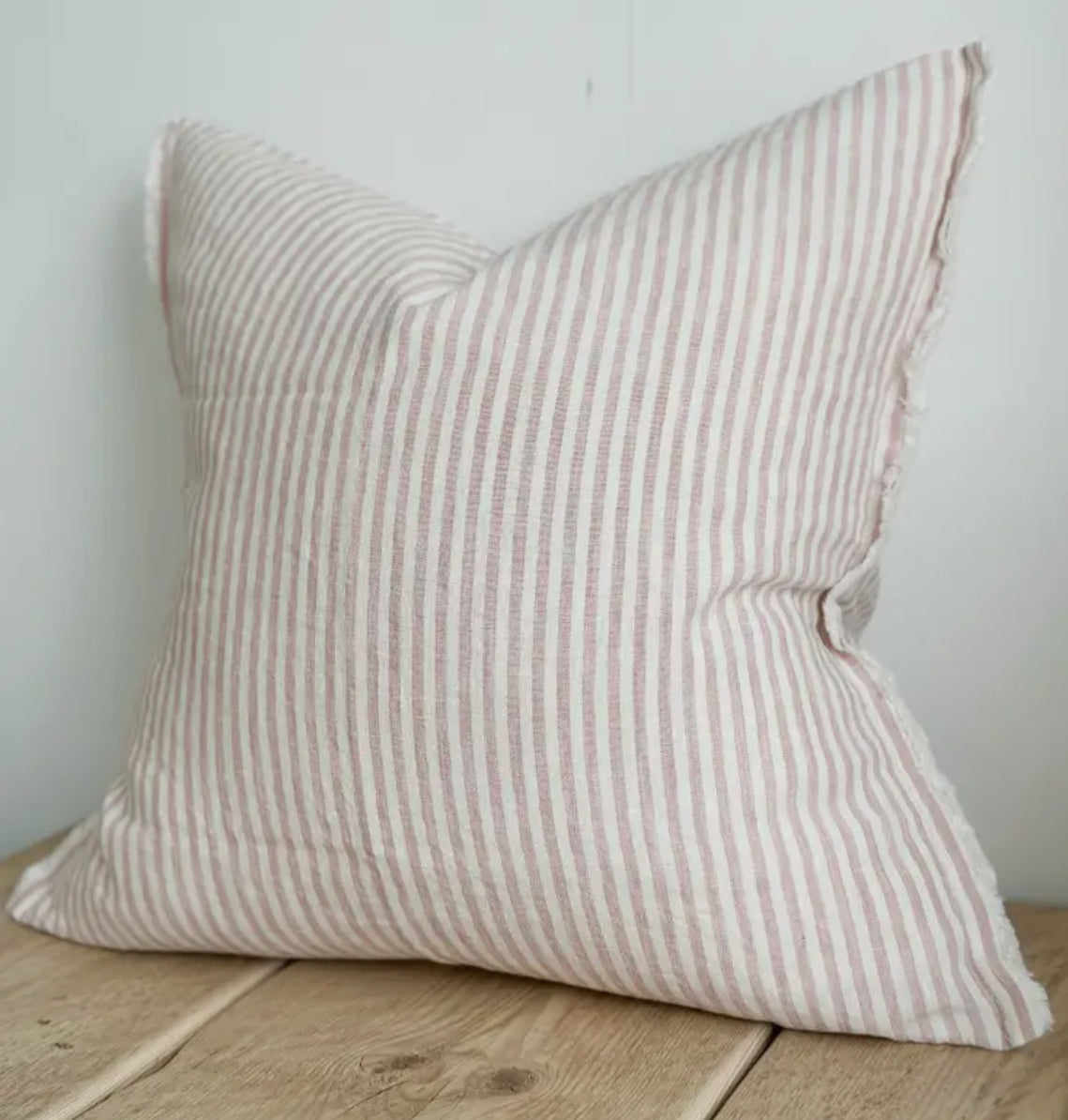 Baby Pink Linen Frayed Edge Cushion