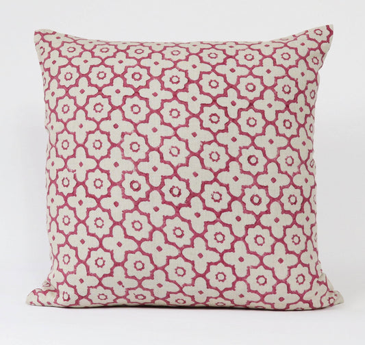 Fuchsia Linen Tiles Cushion