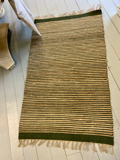 Olive Green Stripe Jute Rug