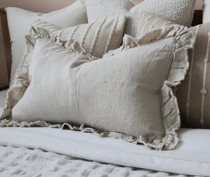 Natural Linen Ruffle Cushion 2 Sizes