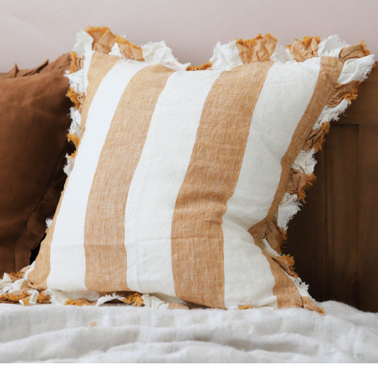 Ochre Stripe Linen Cushion  2 Designs