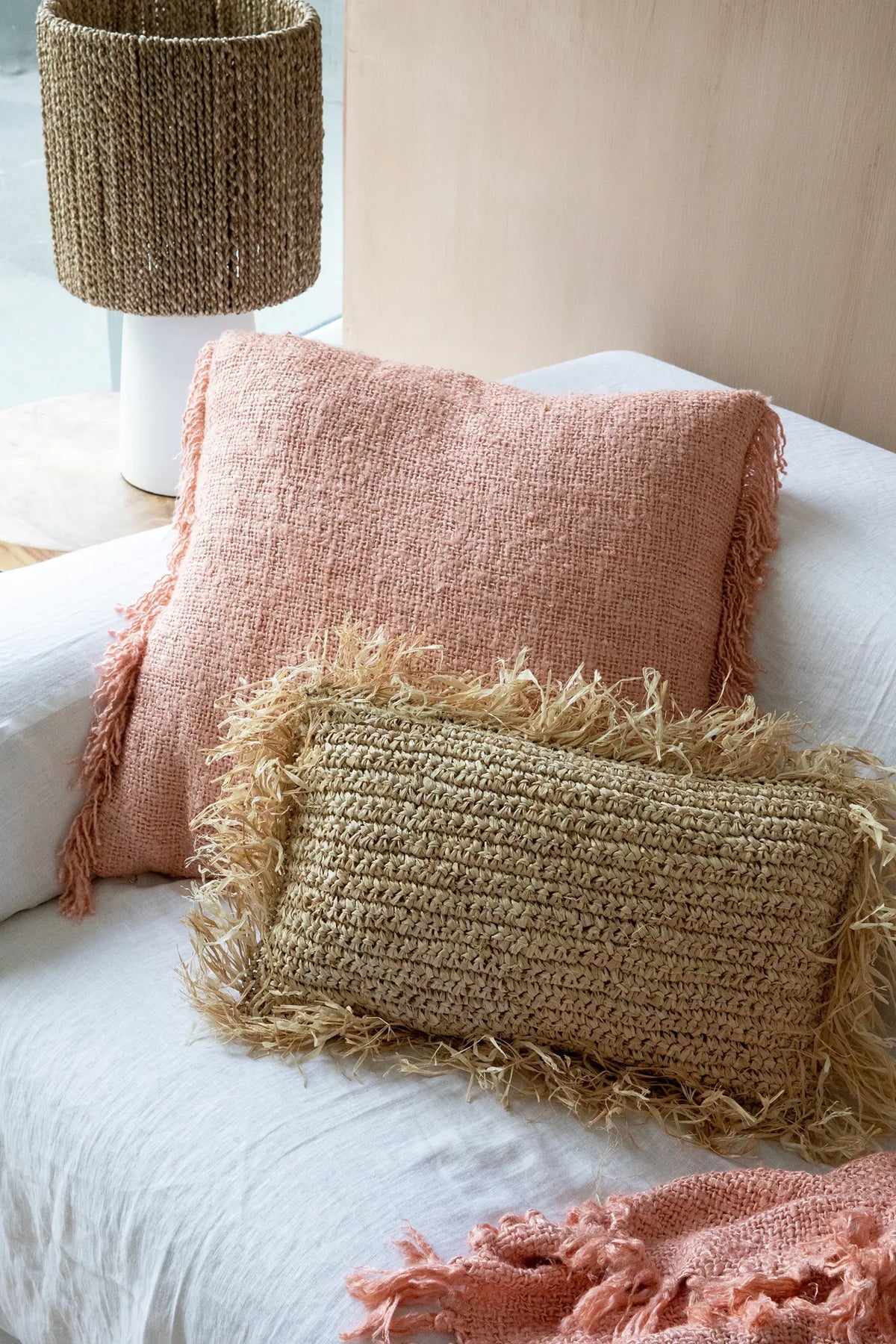 Salmon Pink Handmade Cushion   2 Sizes